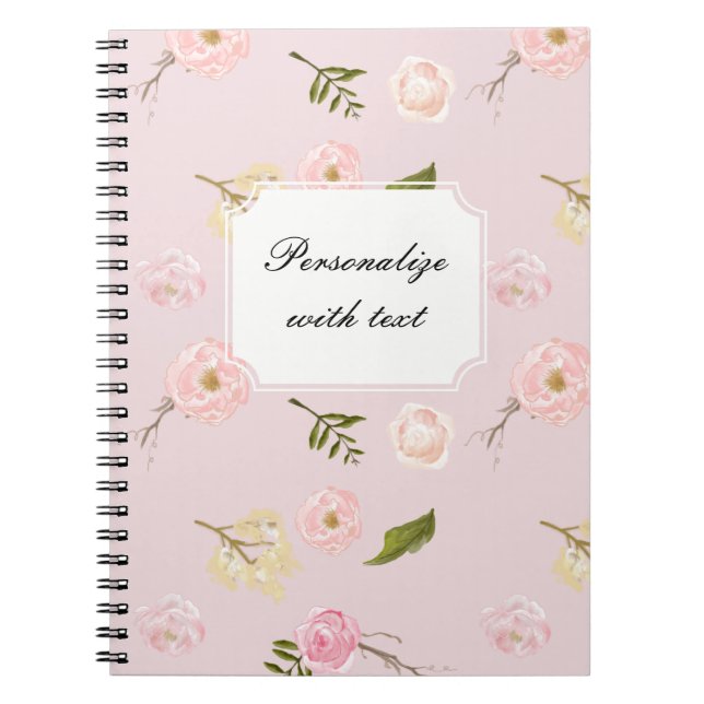 Cuaderno Flor de acuarela de jardín rosa romántico (Frente)