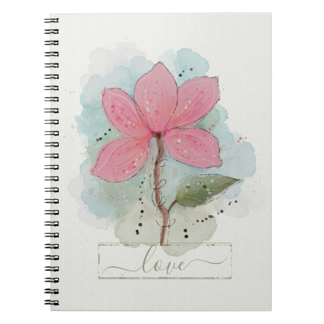 Cuaderno Flor de acuarela rosa Amor (Frente)