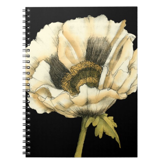 Cuaderno Flor de amapola crema en fondo negro (Frente)