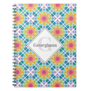 Cuaderno Flor de arcoiris personalizada Mandala Tile de dia