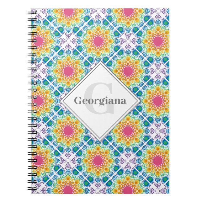 Cuaderno Flor de arcoiris personalizada Mandala Tile de dia (Frente)