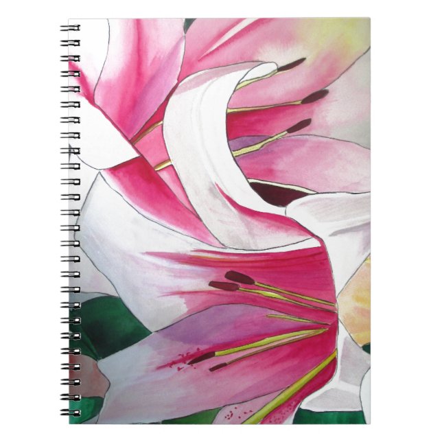 Cuaderno Flor de arte acuático de lirio blanco y rosa (Frente)