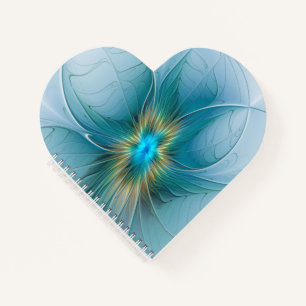 Cuaderno Flor de Arte Fractal de Oro Azul Pequeña Belleza