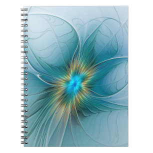 Cuaderno Flor de Arte Fractal de Oro Azul Pequeña Belleza