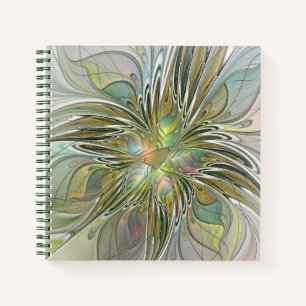 Cuaderno Flor De Arte Fractal Moderno Con Oro