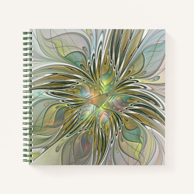 Cuaderno Flor De Arte Fractal Moderno Con Oro (Anverso)