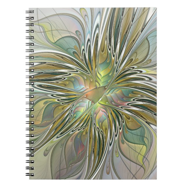 Cuaderno Flor De Arte Fractal Moderno Con Oro (Frente)