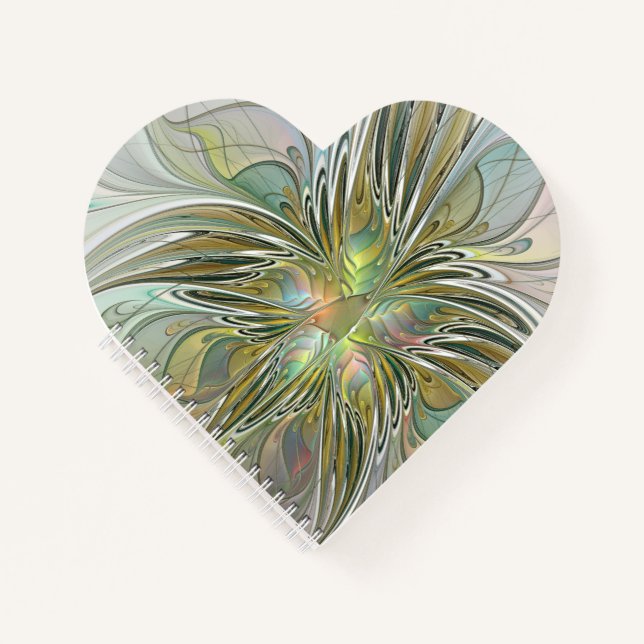 Cuaderno Flor De Arte Fractal Moderno Con Oro (Anverso)