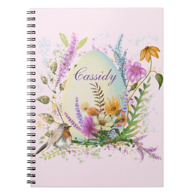 Cuaderno Flor de aves de huevo de pascua de primavera (Frente)