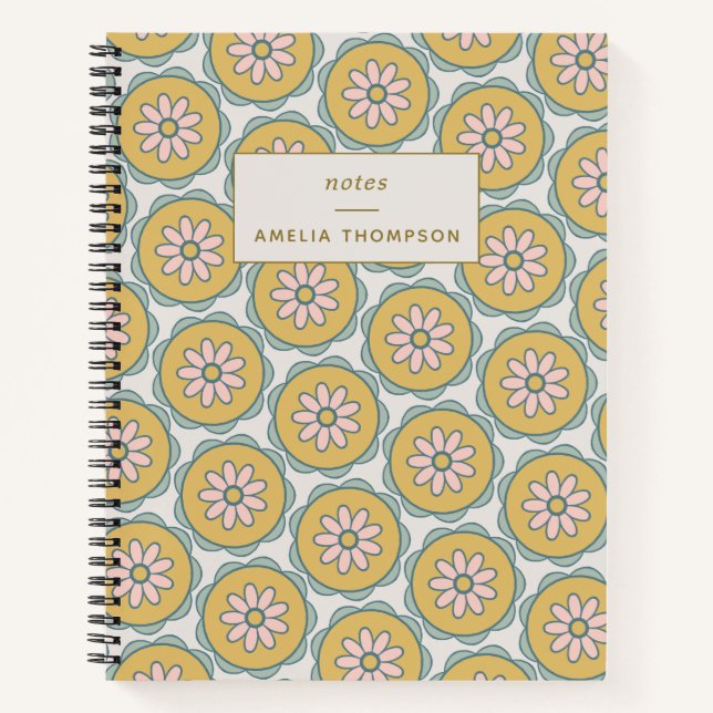 Cuaderno Flor de Boho Mandala en amarillo personalizado  (Anverso)