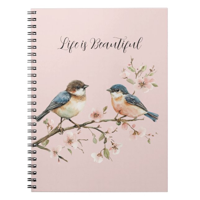 Cuaderno Flor de cerezo de pájaros azules  (Frente)