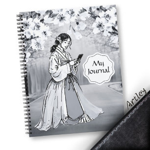 Cuaderno Flor de cerezo en Japón blanco negro