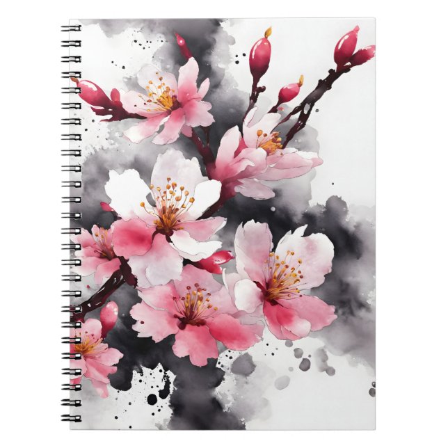 Cuaderno Flor de cerezo - Flores de acuarela (Frente)