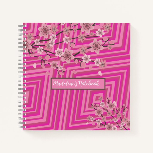 Cuaderno Flor de Cerezo Gradiente Ombre Rayado Rosa Trippy (Anverso)
