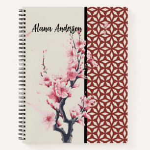 Cuaderno Flor de cerezo japonesa y patrón geométrico