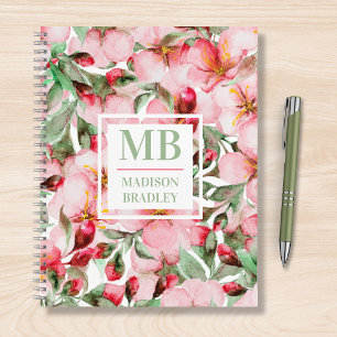 Cuaderno Flor de Cerezo Personalizada con Monograma y Nombr
