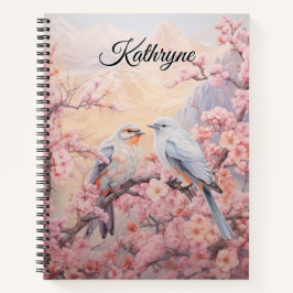 Cuaderno Flor de cerezo personalizada con pájaro