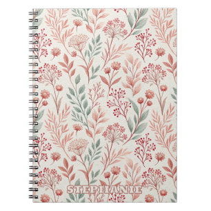 Cuaderno Flor de cerezo rosa, patrón de flores y hojas