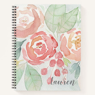 Cuaderno Flor de color de agua de Rubor y coral