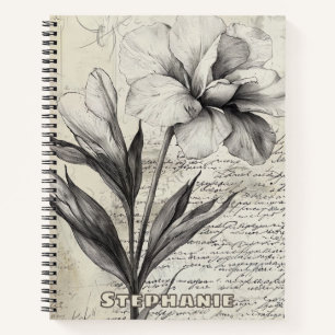 Cuaderno Flor de Dibujo Marrón Nostálgico Papel Antiguo