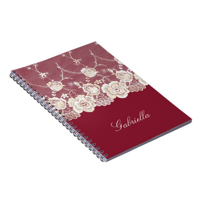 Cuaderno Flor de encaje blanco crema roja (Lado Derecho)