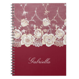 Cuaderno Flor de encaje blanco crema roja