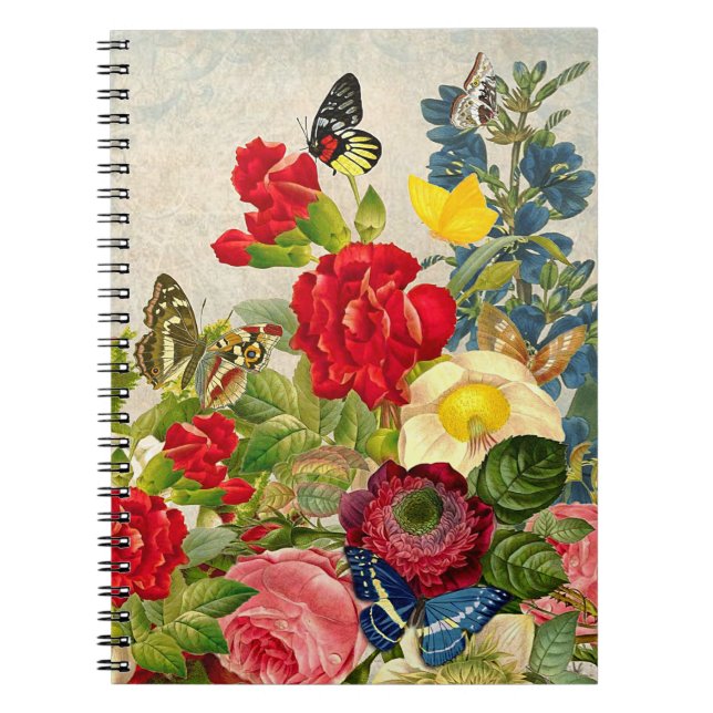 Cuaderno Flor de época Bouquet con mariposas (Frente)