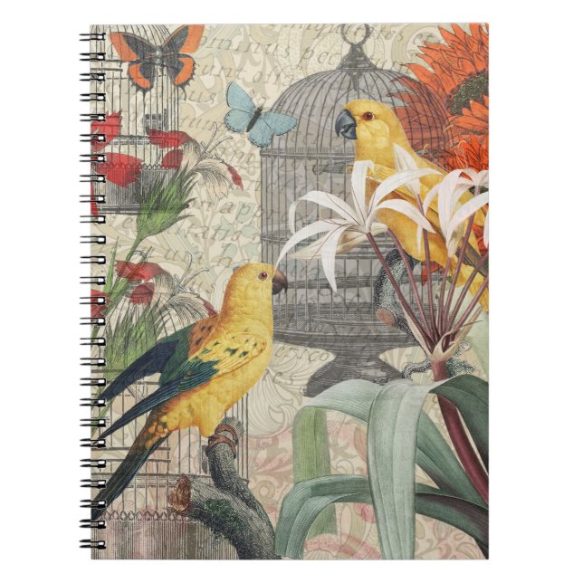 Cuaderno Flor de época tropical dorada de loro (Frente)