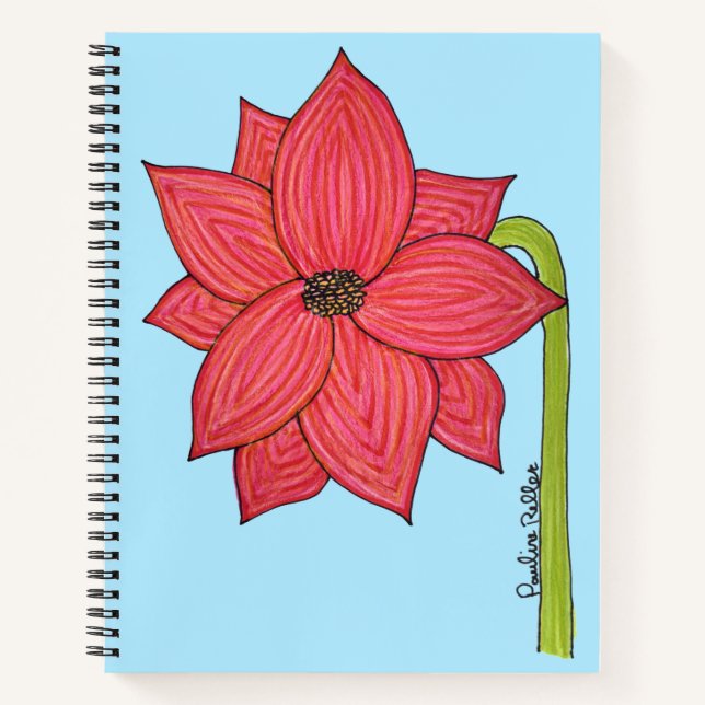 Cuaderno Flor de estrella roja con fondo azul (Anverso)