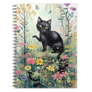 Cuaderno flor de fantasía de gato negro 3