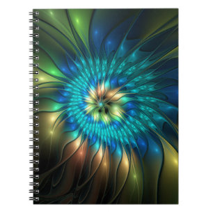 Cuaderno Flor de fantasía luminosa, fractal abstracto color