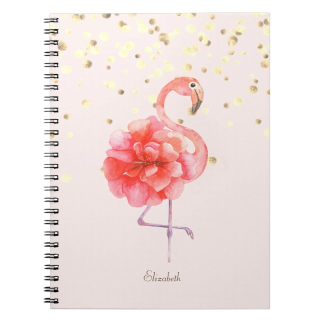 Cuaderno Flor de Flamenco Rosa, Confeti Dorado (Frente)