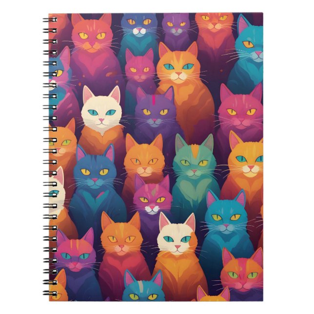 Cuaderno Flor de gatos coloridos (Frente)