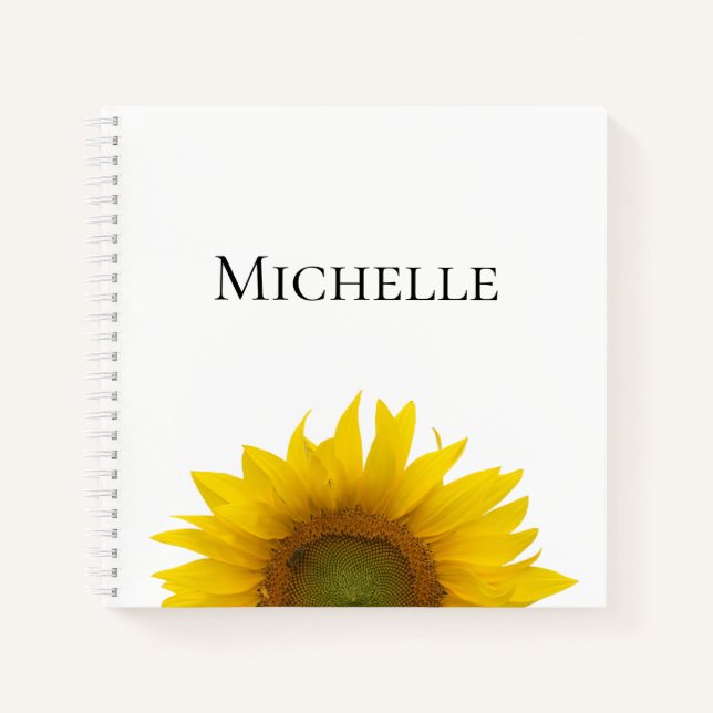 Cuaderno Flor de girasol amarillo Monograma azul lindo (Anverso)