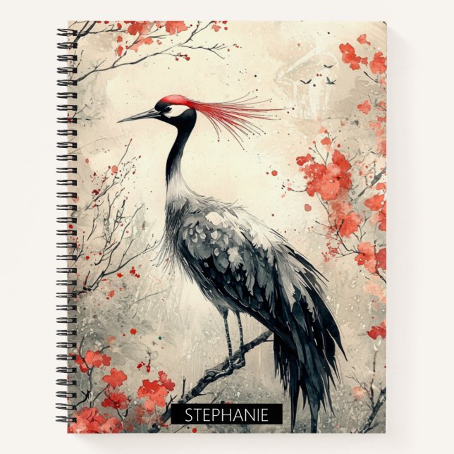 Cuaderno Flor de grulla carmesí Tinta lavada (1) (Anverso)