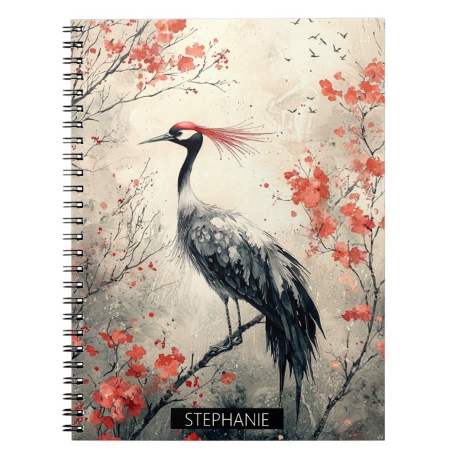 Cuaderno Flor de grulla carmesí Tinta lavada (2) (Frente)