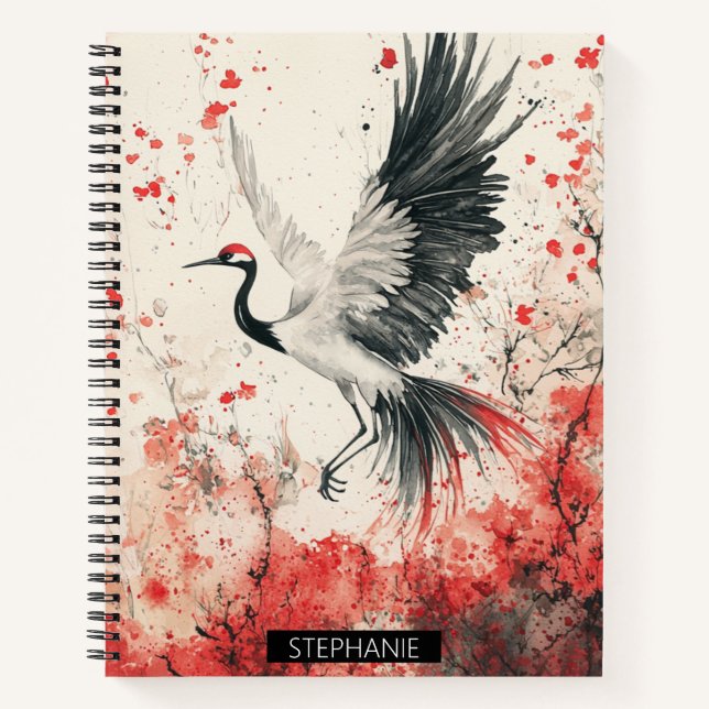 Cuaderno Flor de grulla carmesí Tinta lavada (2) (Anverso)