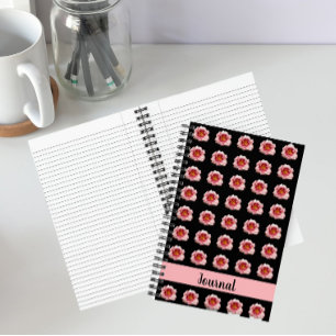Cuaderno Flor de Hemerocallis rosa sobre patrón floral negr