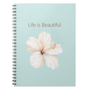 Cuaderno Flor de Hibisco Azul Blanco Menta Acuática