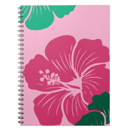 Cuaderno Flor de Hibisco Rosa Caliente con Hojas Verdes