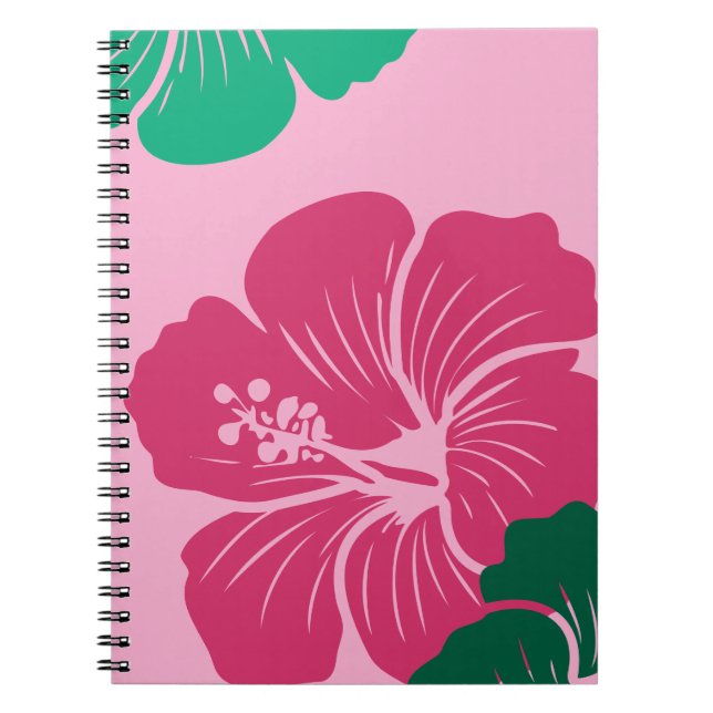 Cuaderno Flor de Hibisco Rosa Caliente con Hojas Verdes (Frente)