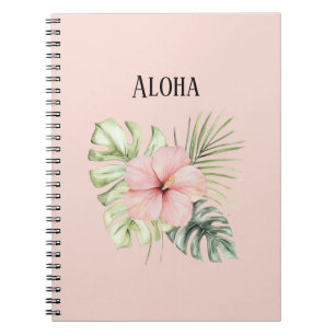 Cuaderno Flor de Hibisco Rosa Tropical Hojas Aloha