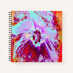 Cuaderno Flor de Hibisco Tropical Abstracta Acuática y Púrp