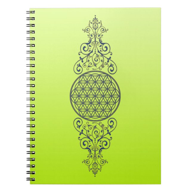 Cuaderno Flor de la Vida - Adornos Vintage azul dorado (Frente)