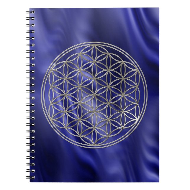 Cuaderno FLOR DE LA VIDA - plata + olas azules (Frente)
