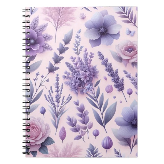 Cuaderno Flor de Lavanda Estética Púrpura Pastel (Frente)