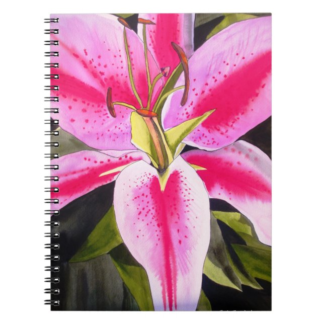 Cuaderno Flor de lirio rosa caliente acuarela arte pop (Frente)