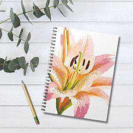 Cuaderno Flor de lirio rosa | Pintura floral de acuarela