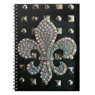 CUADERNO FLOR DE LIS CRISTALINA EN FONDO NEGRO TACHONADO
