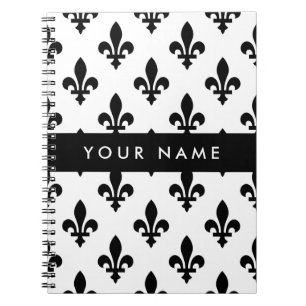 Cuaderno Flor de Lis, Negro sobre Blanco, Negro, Tu Nombre